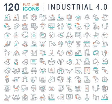Set Vector Line Icons of Industrial 4.0. Stock Illustration