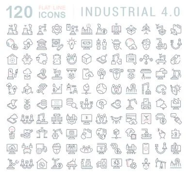 Set Vector Line Icons of Industrial 4.0. Stock Illustration