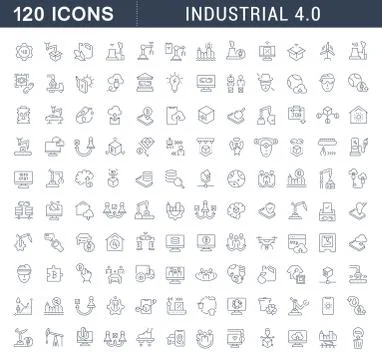 Set Vector Line Icons of Industrial 4.0. Stock Illustration