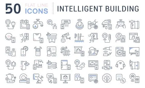 Set Vector Line Icons of Intelligent Building. Stock Illustration
