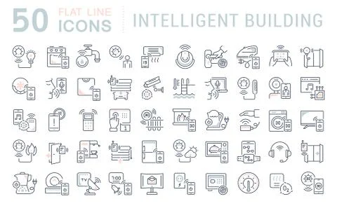 Set Vector Line Icons of Intelligent Building. Stock Illustration