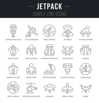 Set Vector Line Icons of Jetpack. Ilustración de archivo