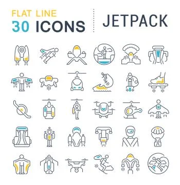 Set Vector Line Icons of Jetpack. 스톡 일러스트