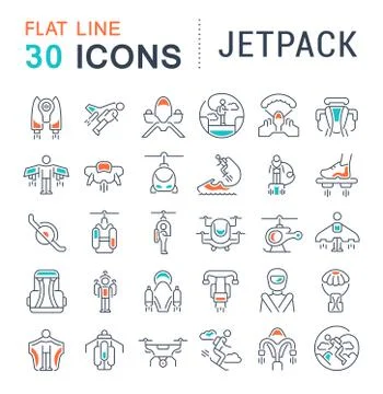 Set Vector Line Icons of Jetpack. 스톡 일러스트