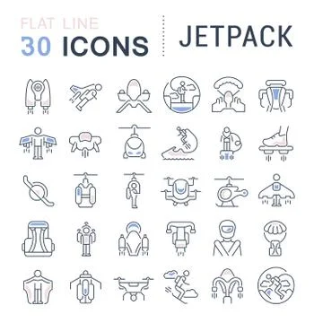 Set Vector Line Icons of Jetpack. Stockillustratie