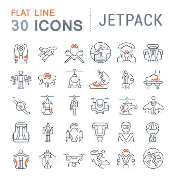 Set Vector Line Icons of Jetpack. Stockillustratie