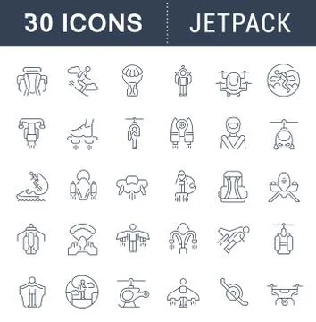 Set Vector Line Icons of Jetpack. Ilustración de archivo