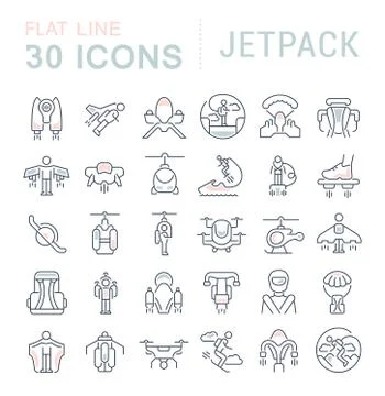 Set Vector Line Icons of Jetpack. Stock Illustration