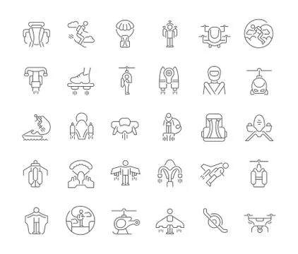 Set Vector Line Icons of Jetpack. Stock Illustration