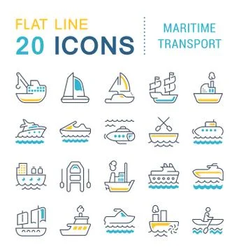 Set Vector Line Icons of Maritime Transport. Illustrazione stock