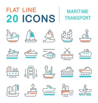 Set Vector Line Icons of Maritime Transport. Stock Illustration