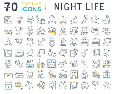 Set Vector Line Icons of Night Life. Stockillustratie