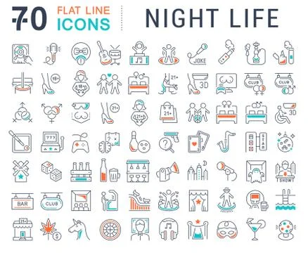 Set Vector Line Icons of Night Life. Stock Illustration