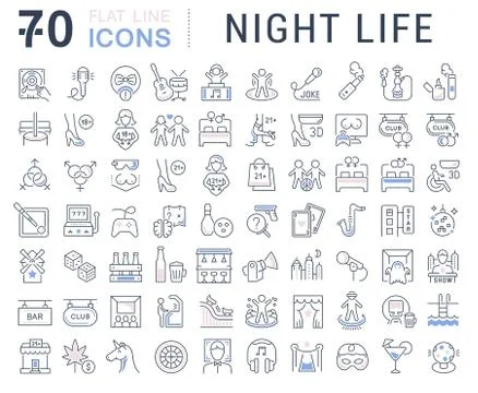Set Vector Line Icons of Night Life. Stock Illustration