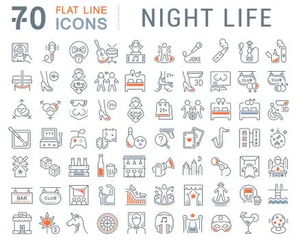 Set Vector Line Icons of Night Life. Stock Illustration