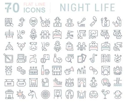 Set Vector Line Icons of Night Life. Stock Illustration