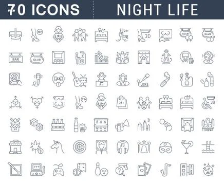 Set Vector Line Icons of Night Life. Stock Illustration