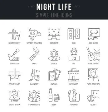 Set Vector Line Icons of Night Life. Illustrazione stock