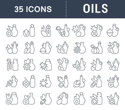 Set Vector Line Icons of Oils Free Stock Illustration
