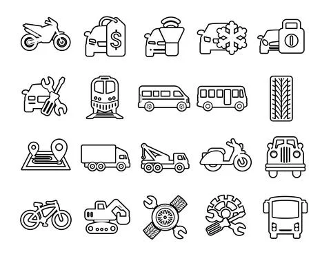 Set vector line icons with open path cars elements for mobile concepts and we Stock Illustration