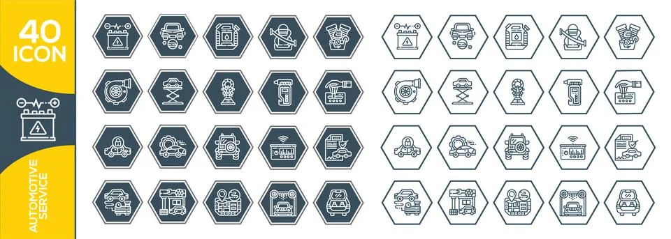 Set vector line icons with open path car service, auto repair and transport w 스톡 일러스트