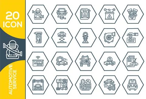 Set vector line icons with open path car service, auto repair and transport w 스톡 일러스트