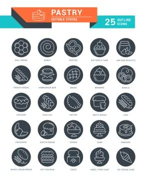 Set Vector Line Icons of Pastry. 無料イラスト素材