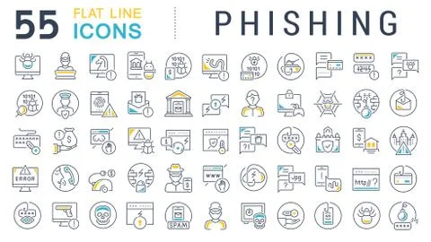 Set Vector Line Icons of Phishing. Stock Illustration
