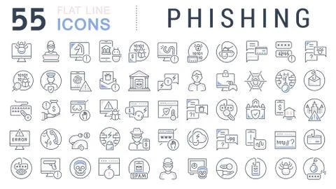 Set Vector Line Icons of Phishing. Stock Illustration
