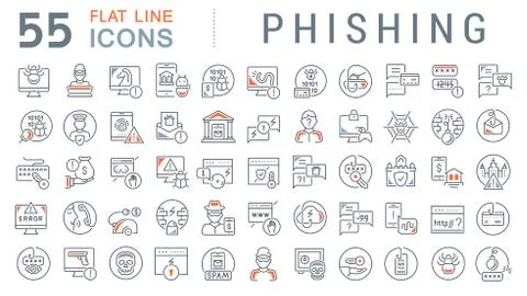 Set Vector Line Icons of Phishing. Stock Illustration