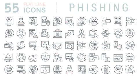 Set Vector Line Icons of Phishing. Stock Illustration