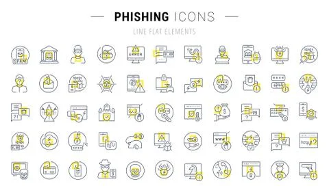 Set Vector Line Icons of Phishing. Stock Illustration