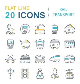 Set Vector Line Icons of Rail Transport. 스톡 일러스트