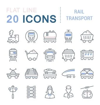 Set Vector Line Icons of Rail Transport. 스톡 일러스트