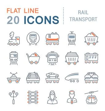 Set Vector Line Icons of Rail Transport. 스톡 일러스트