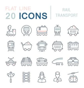 Set Vector Line Icons of Rail Transport. 스톡 일러스트