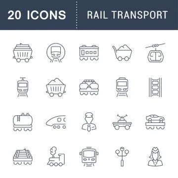 Set Vector Line Icons of Rail Transport. 스톡 일러스트