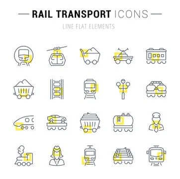 Set Vector Line Icons of Rail Transport. 스톡 일러스트