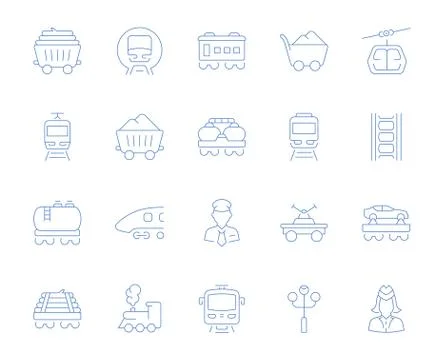 Set Vector Line Icons of Rail Transport. 스톡 일러스트