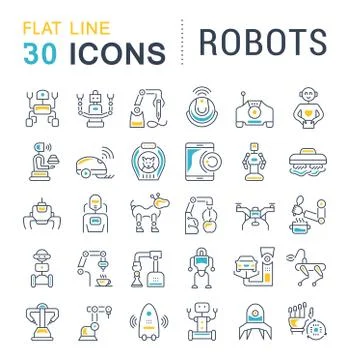Set Vector Line Icons of Robots. Stock Illustration