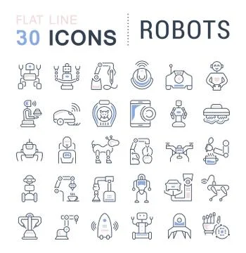 Set Vector Line Icons of Robots. Stock Illustration