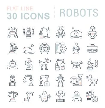 Set Vector Line Icons of Robots. イラスト素材