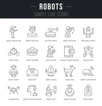 Set Vector Line Icons of Robots. Stock Illustration