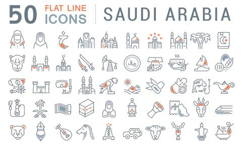 Set Vector Line Icons of Saudi Arabia. Stock Illustration