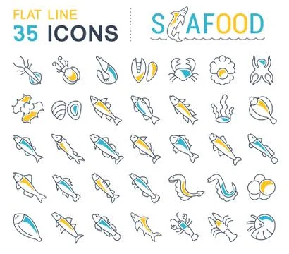Set Vector Line Icons of Seafood 무료 스톡 일러스트