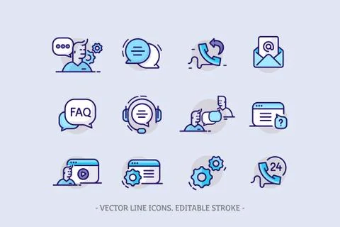 Set Vector Line Icons Support. Editable Stroke. Icon for web design and mobil Stock Illustration