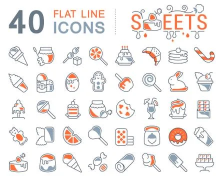 Set Vector Line Icons of Sweets Free Stock Illustration
