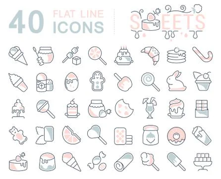 Set Vector Line Icons of Sweets Free Stock Illustration