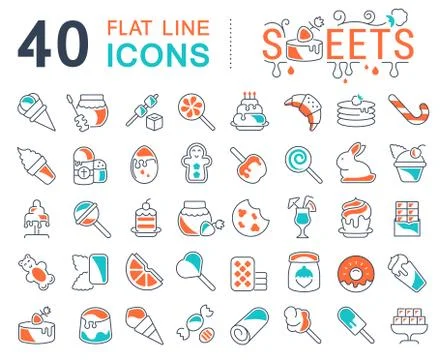 Set Vector Line Icons of Sweets Free Stock Illustration
