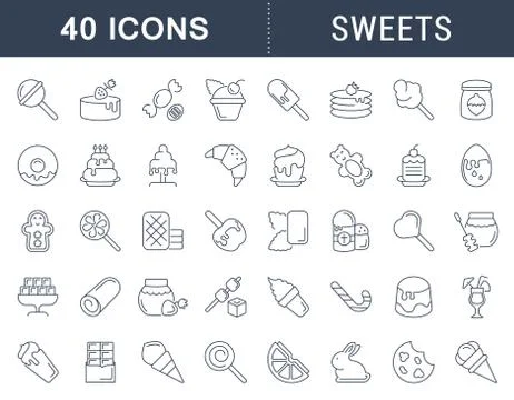 Set Vector Line Icons of Sweets Free Stock Illustration